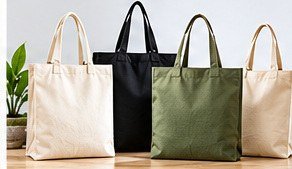 Canvas tote bags in natural, black and olive colours