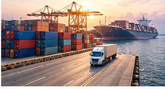 Export cargo transport at sunset