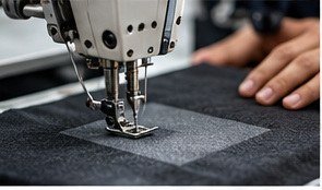Garment being sewn on an industrial sewing machine