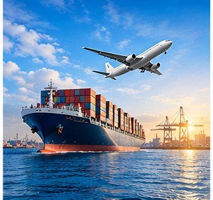 Container ship and cargo aircraft for global export shipments