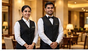 Hotel staff in matching hospitality uniforms