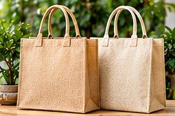 Natural jute tote bags with printed leaf design